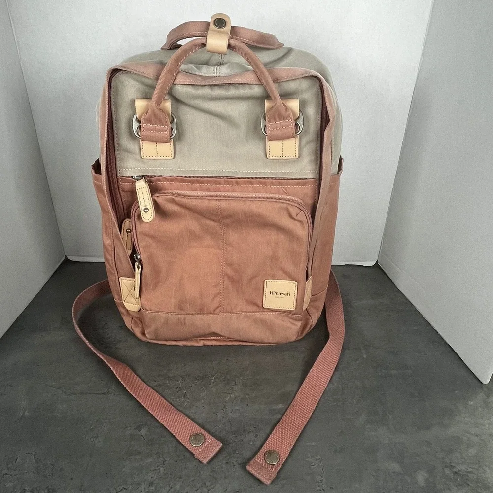 Himawari Travel Backpack Pink Beige‎ Nylon Multi Pocket School Laptop Bag